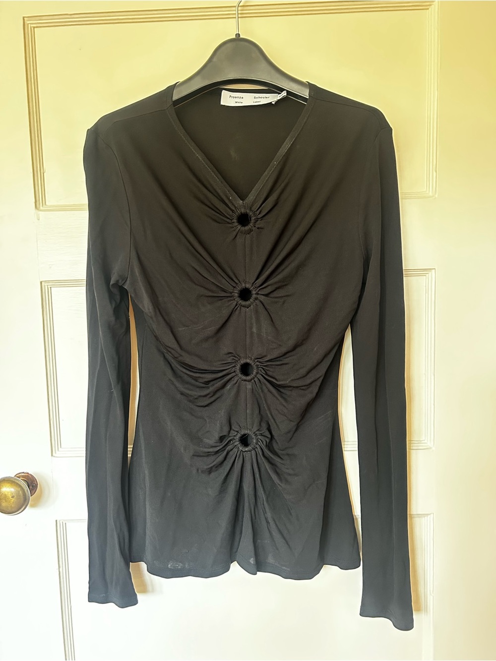 Proenza Schouler Black Long-Sleeve Ruched Ring Detail Top